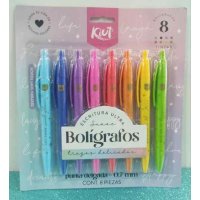 Set de Bolígrafos Retractil Kiut 0.7mm Color x8